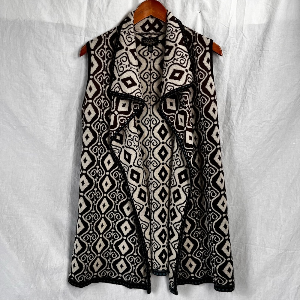 Icelandic Design Bevin Long Open Vest Women Small Wool Blend Soft Knit Cardigan